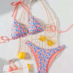 Multicolor Casual Women's Sexy Double‑Side Bikini Set with Side‑Tie Shorts